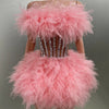 Hot Sale Women Sexy Mesh Ruffles Ball Gown Mini 2 Pieces Dress Lace-up Crystal Birthday Party Celebrate Nightclub Wear