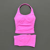 2 Pieces Sports Set Women Backless Halter Tops High Waist Seamless Hight Stretch Shorts Gym Suit Sportswear Workout Sets