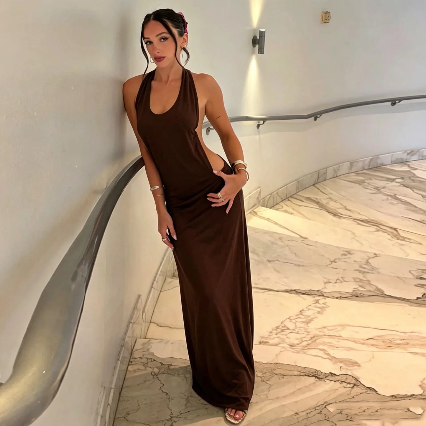 Halter Deep V Backless Long Dress Women Open Back Spaghetti Strap Elegant Party Evening Gown Summer Vacation Beach Dresses 2026