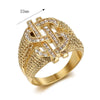 Stainless Steel Titanium Hip Hop US Dollar Money Sign Rich Bling Iced Out Punk Rings for Men Women Gift Fashion Jewelry