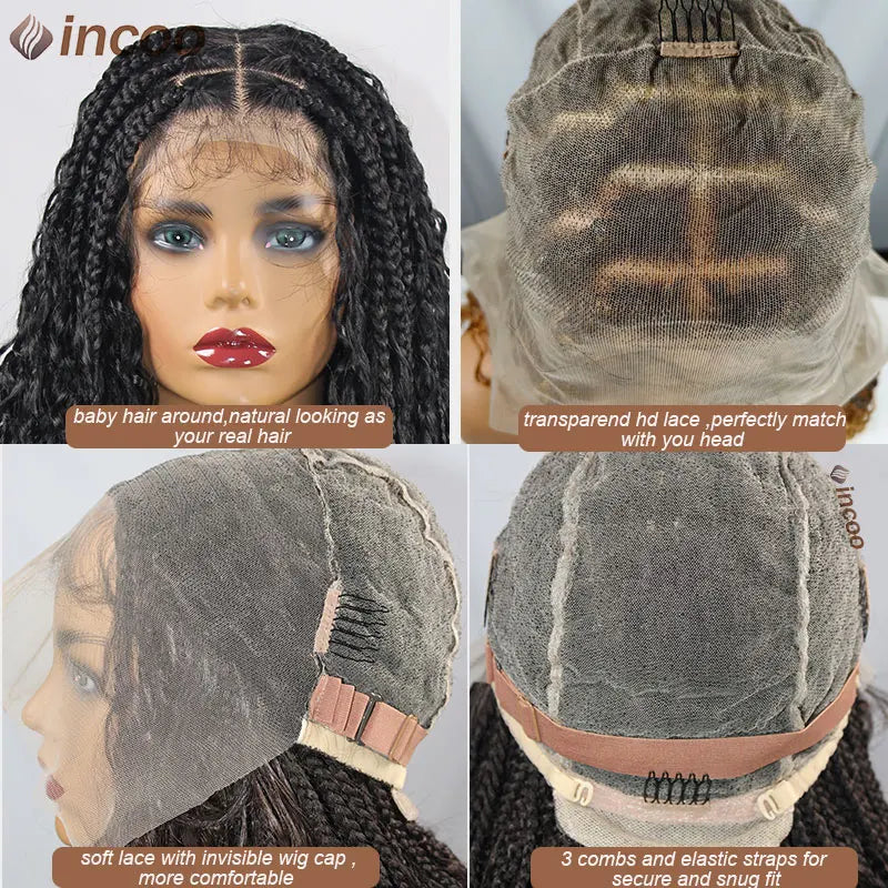 Boho Box Braided Wigs, gelocktes Kunsthaar, volle Lace-Front-Perücken für schwarze Frauen, Goddess Locs Braid Wig, Bohemian Box Braid Wig