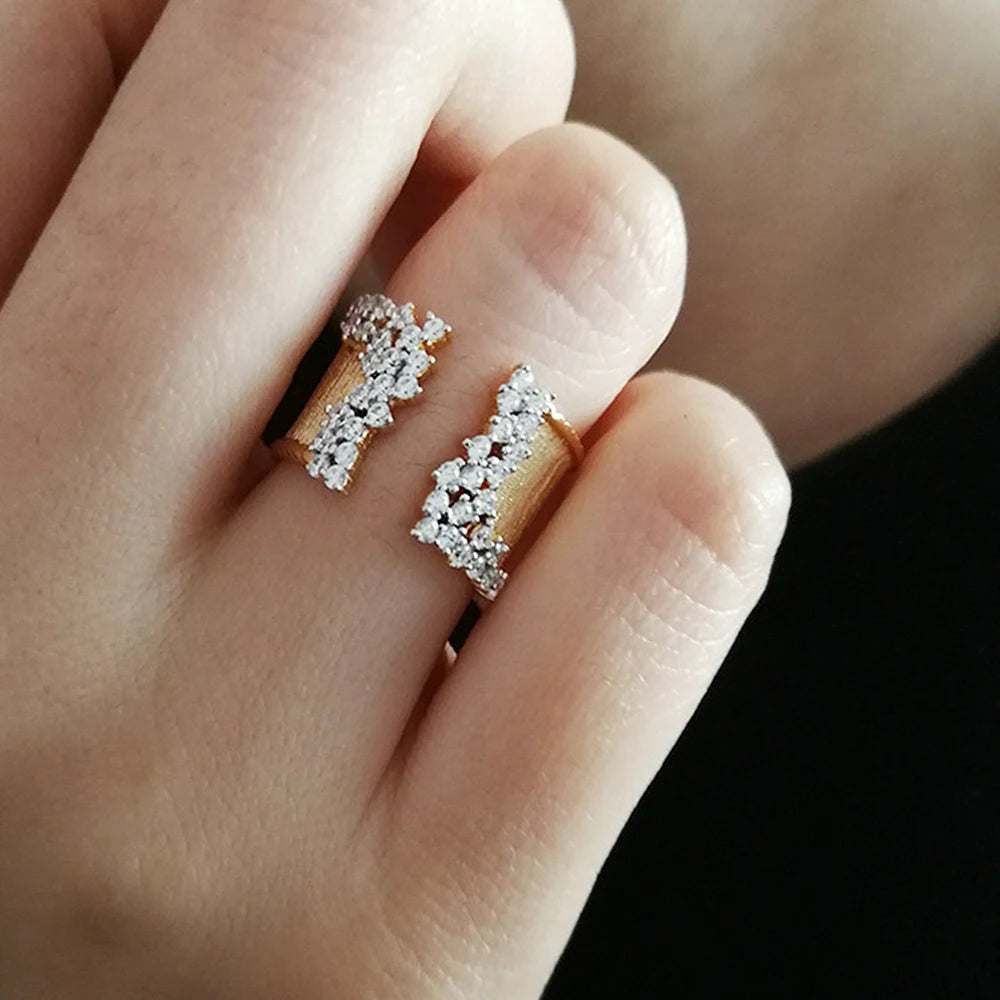 Huitan Trendy Luxury Gold Color Cubic Zirconia Ring for Women Modern Wide Band Finger Ring OL Style Female Jewelry Drop Shipping
