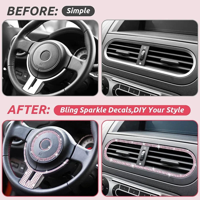 Pink Bling Auto-Zierleisten selbstklebend 5m Strass Auto-Interieur-Zubehör für Frauen Auto Kristall Tür Aufkleber Auto Armaturenbrett s