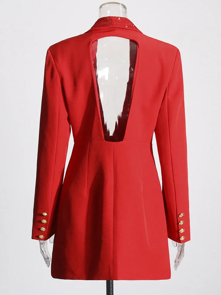 TWOTWINSTYLE Solider Blazer mit Aushöhlungen für Damen, Schalkragen, Langarm-Tunika, gespleißter Knopf, Temperament-Blazer Weiblich KJA501707