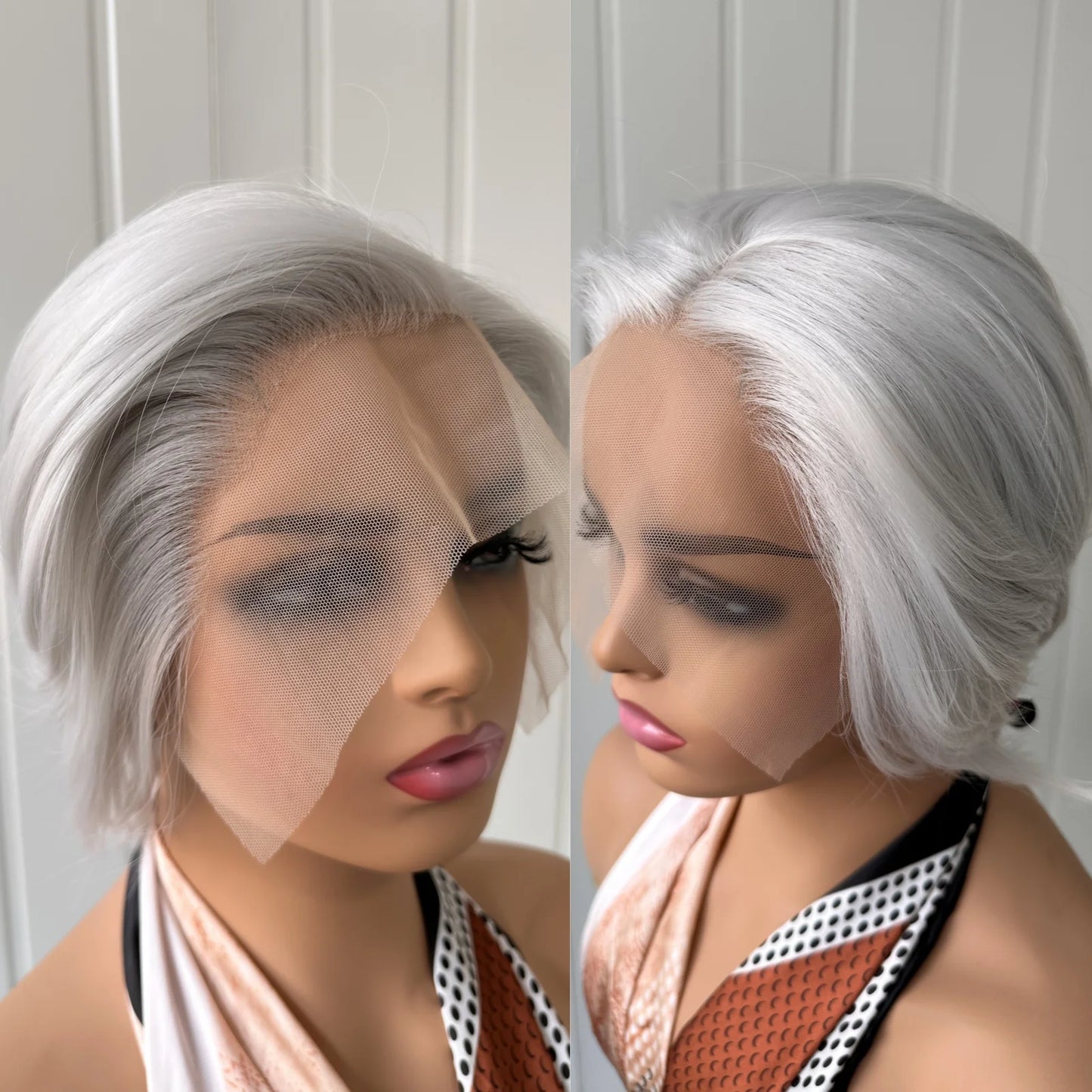 RDY Pixie Cut Kurze Bob Perücke Silbergrau Synthetische Lace Front Perücke Glueless Geschichtetes Glattes Haar Frontale Lace Perücken für Frauen Täglich