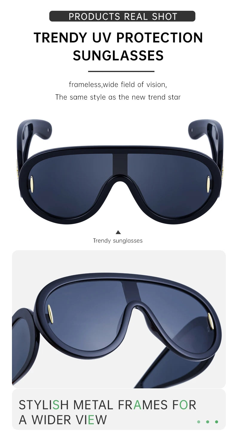 Oversized Wellen-Masken-Sonnenbrille Einteilige Damen-Sport-Y2K-Punk-Sonnenbrille für Damen 2024 Luxusmarke Steampunk-Brillen-Goggle
