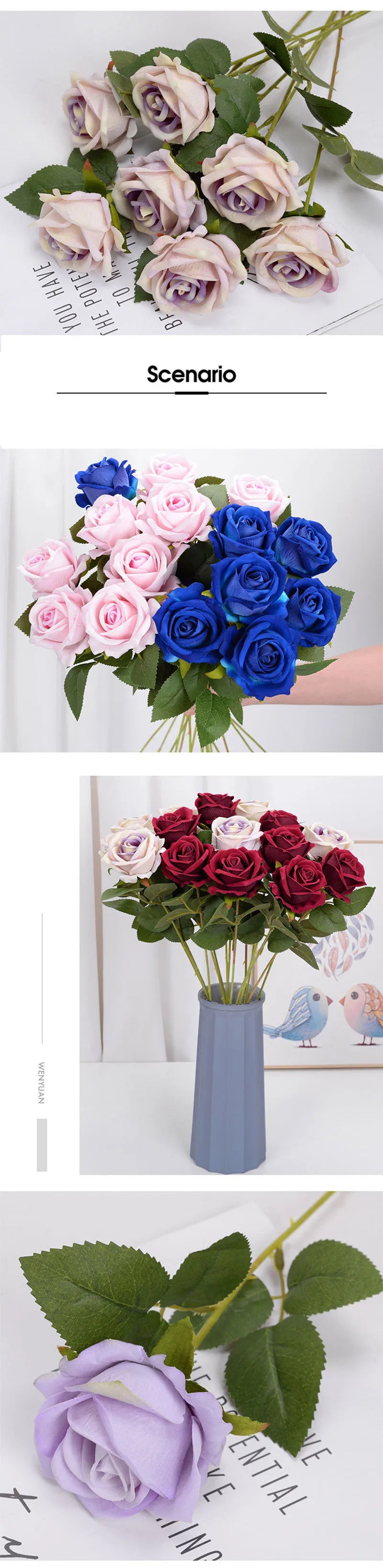 3/5/10/20 Stk. Rosen Künstliche Blumen Rosenzweig Künstliche Rote Rosen Realistische Kunstrosen für Hochzeits-Heimdekoration