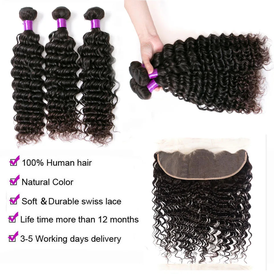 Deep Wave Human Hair Bundles 3/4 Bundles Deal Malaysian Hair Weaves 100% Rew Curly Human Hair Extensions 8-40 inch Virgin Hair