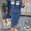 Women's Fashion Color-blocked White Striped Hip-covering Sweatshirt Dress 2piece Set Female Casual Zipper Jacket Coat Dress Suit