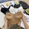 V-Neck Sexy Lace Corset Top Slim Fit Push Up Hollow Suspender Vest Adjustable Straps Off Shoulder Breathable Mesh Vest Travel