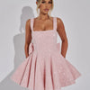 Mozision Pailletten-Kleid mit Schleife am Rücken, rückenfrei, sexy Mini-Kleid für Damen, modisches Etuikleid mit eckigem Ausschnitt, ärmellos, hohe Taille, A-Linie, Clubkleid
