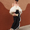 black satin long Skirts Fashion Women Prom Party Formal Wear White Edge Lady Skirt  Wedding Guest  Saias Long Party Gowns