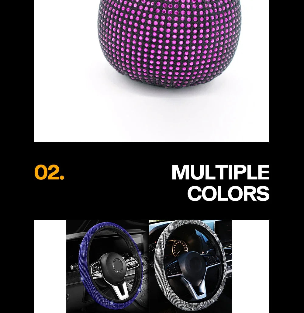 Bling Auto Lenkradabdeckung mit Kristall-Diamant Glitzerndem Auto SUV Strass Lenkradschutz Fahrzeug Auto Dekoration