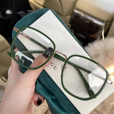 Ultraleichte Blaulichtfilter-Brille für Mädchen, Retro-Grüner Rahmen, schlichte Brille, Blaulichtfilter, transparente Brille für Damen