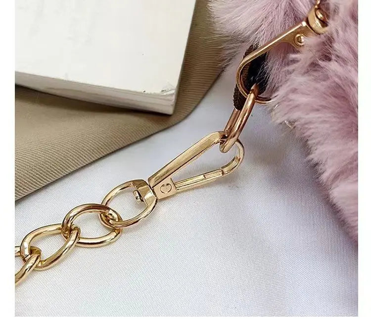 Winter Plush Tote Handbag Versatile Fluffy Shoulder Bag Soft Cute Chain Crossbody Bag Fashion Women Girls Small Square Handbag