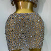 High Quality Sparkling Rhinestone Sexy See Through Blackless Top Skirt Two Pieces Set Woman Luxury Birthday Evening Party Gowns