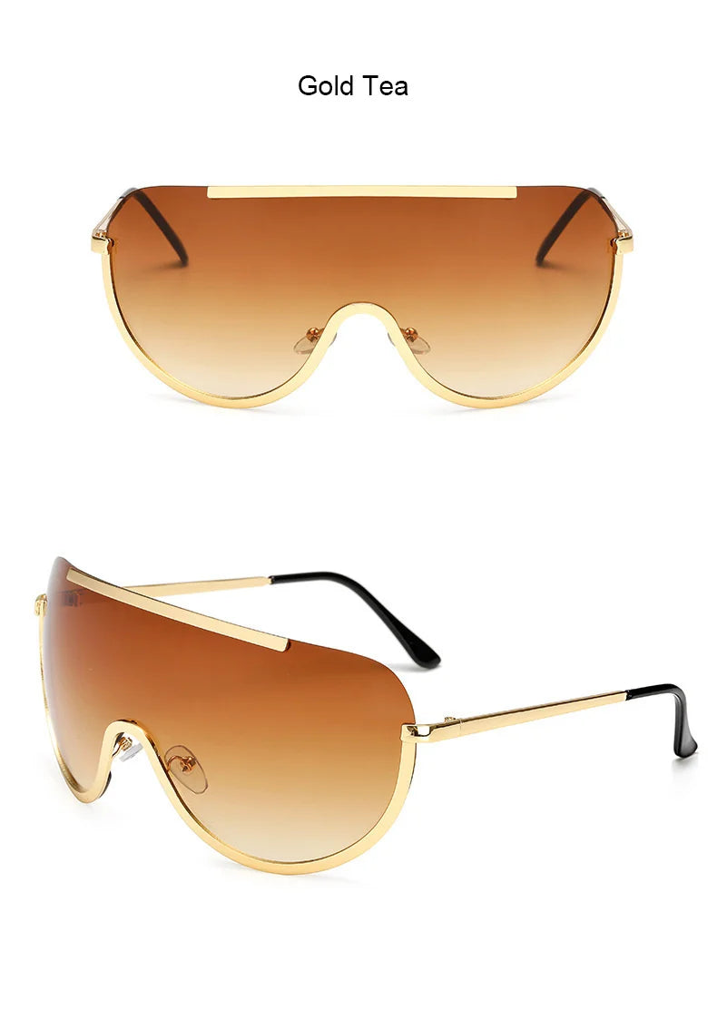 Metallische Oversized Punk Sonnenbrille Damen Semi-Randlose Schutzbrille Shield Lens Designer Große Sonnenbrille Damen Modeaccessoires