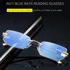 Men Blue Light Blocking Reading Glasses Women Dimond Cutting Rimless Eyeglasses Frame Anti Fatigue Hyperopia Presbyopic Eyewear