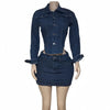 FAGADOER Fashion Denim Two Piece Set For Women Buttons Pocket Irregular Patchwork Crop Jacket + Skirt Female Streetwear Clothing