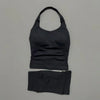 2 Pieces Sports Set Women Backless Halter Tops High Waist Seamless Hight Stretch Shorts Gym Suit Sportswear Workout Sets