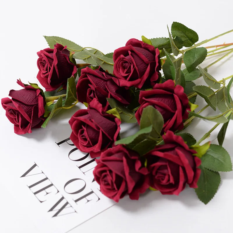 3/5/10/20 Stk. Rosen Künstliche Blumen Rosenzweig Künstliche Rote Rosen Realistische Kunstrosen für Hochzeits-Heimdekoration