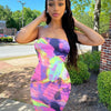 Spring/Summer Women's Colorful Tie Dye Print Off Shoulder Wrapped Chest Dress