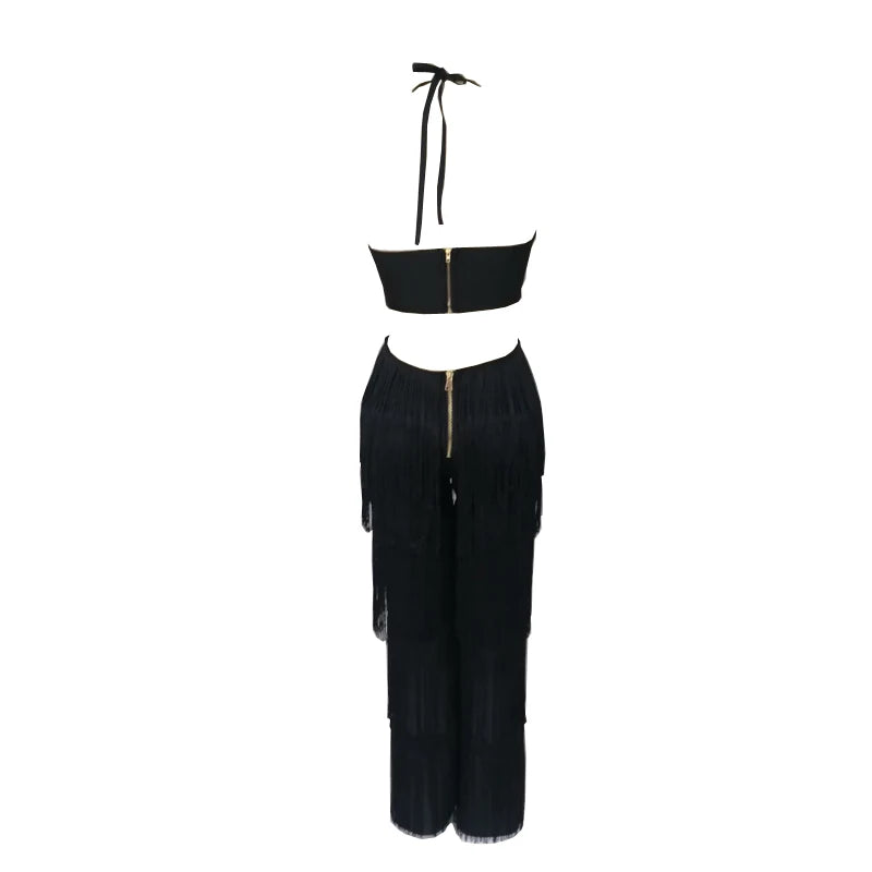 New Wowen Sexy Tassel Halter Bandag Jumpsuits Elegant Backless  Sleeveless Slim Long jumpsuit  Fashion  Night Party Vestidos