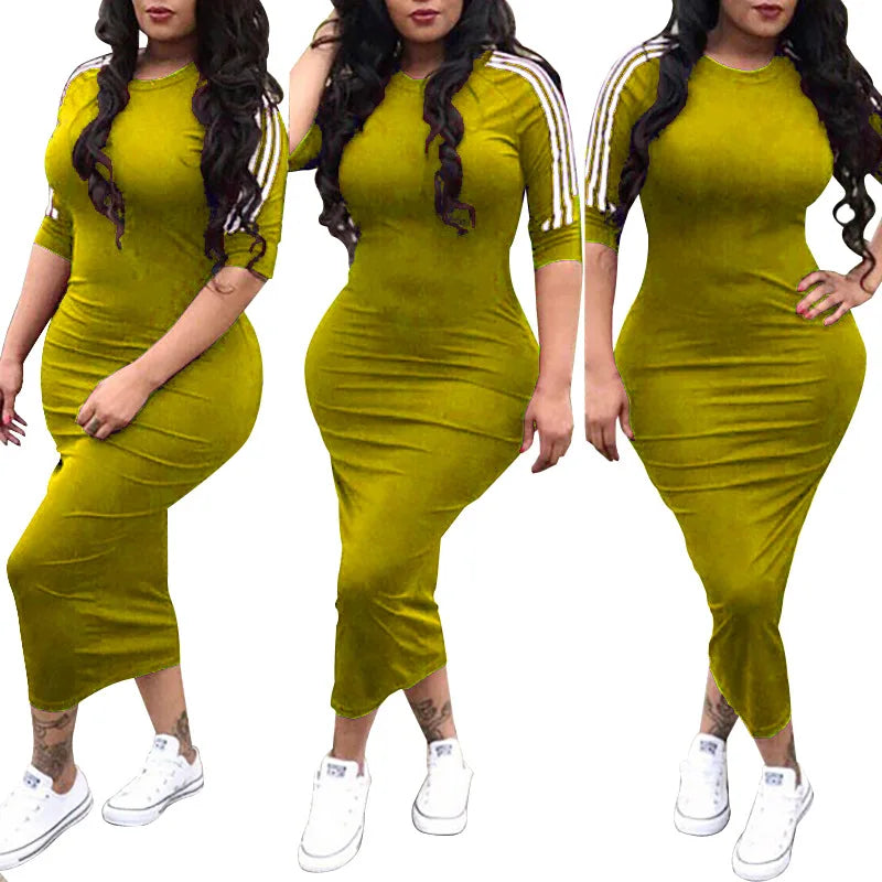 European and American women's fashion white stripe dress
