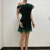 Damen Partykleid Ärmellos Glänzende Pailletten Feder Abendkleid Sexy schulterfrei rückenfrei Mini Formelle Ballkleider HXY8
