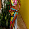 Weird Puss Colorful Leopard Women 2 Piece Set Y2K Beach Vacation Halter Tank Tops+Wrapped Maxi Skirts Matching Vacation Clubwear