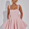 Mozision Pailletten-Kleid mit Schleife am Rücken, rückenfrei, sexy Mini-Kleid für Damen, modisches Etuikleid mit eckigem Ausschnitt, ärmellos, hohe Taille, A-Linie, Clubkleid