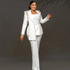 Customized Unique Design Beads Women Pants Suits White Wedding Blazer Jacket Guest Wear Slim Fit 2 Pieces