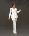 Customized Unique Design Beads Women Pants Suits White Wedding Blazer Jacket Guest Wear Slim Fit 2 Pieces