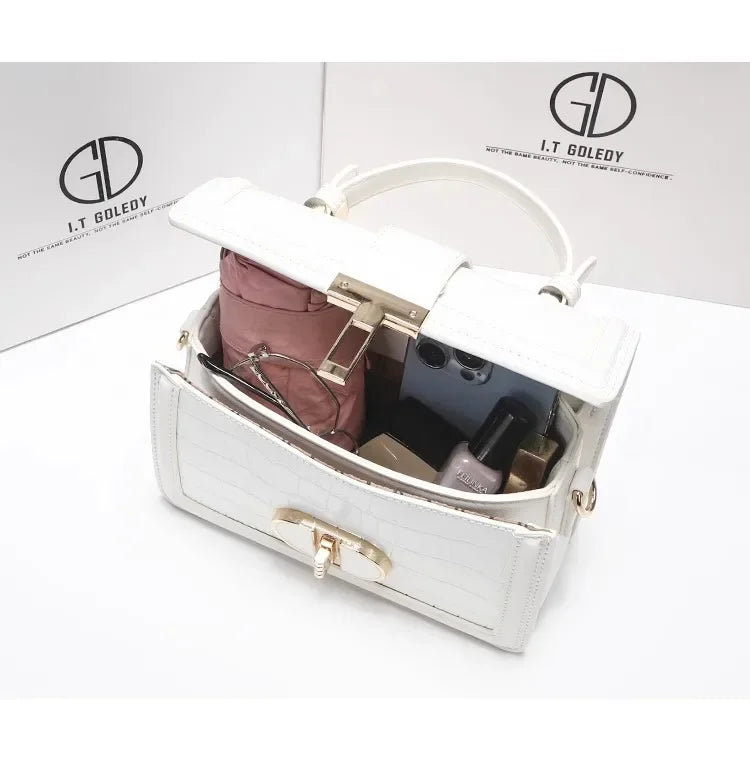 Luxuriöse Designer-Taschen mit hochwertigem Alligator-Prägeleder und zartem Metalldesign, tragbare Umhängetasche für Damen