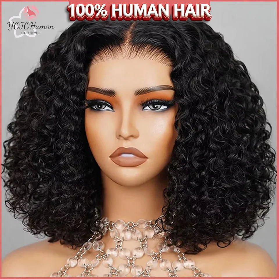 Deep Wave Bob Wig Human Hair Lace Front Wigs For Black Women Human Hair  Invisible Lace Wigs 200 Density 13x4 #1B Natural Black
