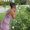 Chic pleated halter neck long vacation dress high quality purple strapless Lotus Edge Maxi Dress 2026 New Lady Vacation Gowns