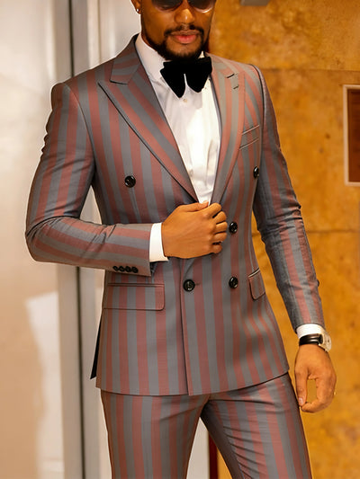 Men's Jacquard 2 Piece Suits Slim Fit Double Breasted Suit Jacket Pants Set Casual Wedding Casual Business