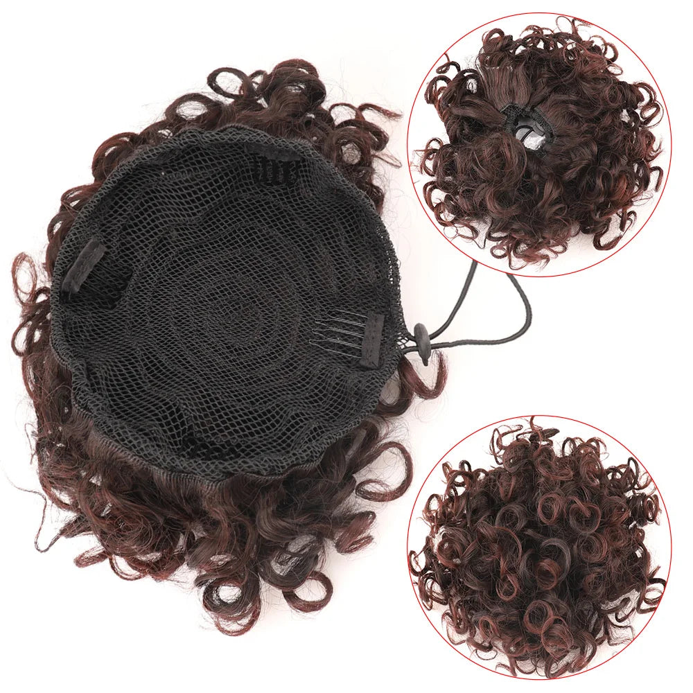 Synthetic Afro Puff Drawstring Ponytail Hair Bun 10 Inch Short Afro Kinkys Curly Afro Bun Extension Hairpieces Large Size