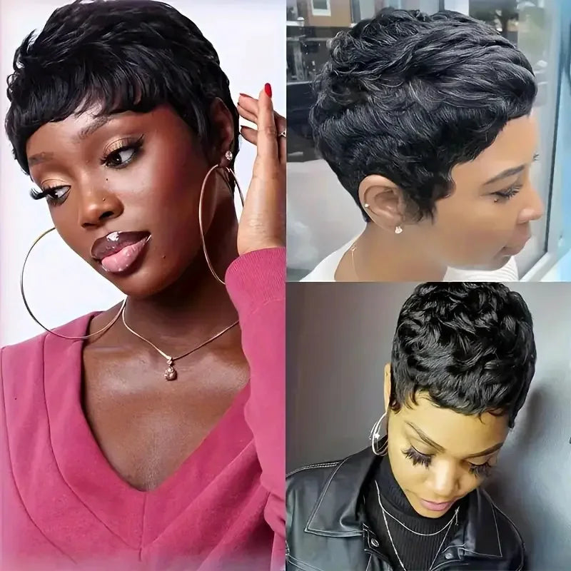 Kurzer Bob, glatte Echthaarperücken, Naturfarbe, brasilianisches Remy-Haar, Pixie Cut Perücke, günstige Echthaarperücke für schwarze Frauen Misney