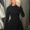 Hugcitar 2024 Spring O Neck Long Sleeve Solid Patchwork Zip Up Sexy Bodycon Mini Dress Women Fashion Outfits Birthday Party Y2K