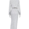 Clacive Fashion Long Sleeve Crop Top 2 Piece Sets Women Elegant Slim Stripe Print Skirts Set Casual High Waist Long Skirt Suits