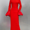 STOCK Shining Diamonds Neck Flare Sleeve Black Long Bandage Dress Elegant Woman Evening Party Dress Cocktail Party Outfit