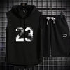 Summer New Men's Sleeveless Hooded T-shirt+shorts pants Sports two-piece set gym  Fashion  Casual Men Women Sports Two Piece Set