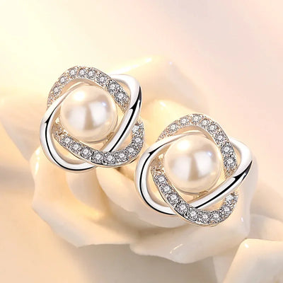 Hochwertige 925er Sterlingsilber Ohrringe Zirkon Perle Twist Luxus Ohrstecker für Frauen brincos pendientes bijoux