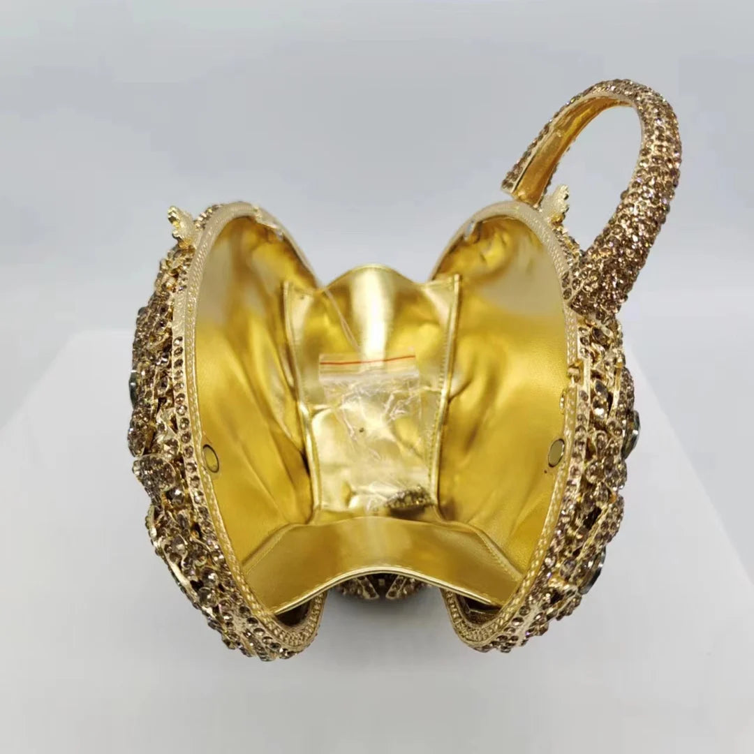 Blumenkorb Diamant-Abendtasche Metall Hohl Handgehalten Strass Damen Tasche Bankett Clutch Kristall Vintage Handtaschen