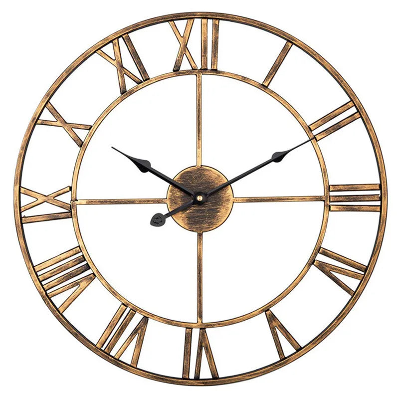 Modern 3D Large Wall Clocks Roman Numerals Retro Round Metal Iron Accurate Silent Nordic Hanging Ornament Living Room Decoration