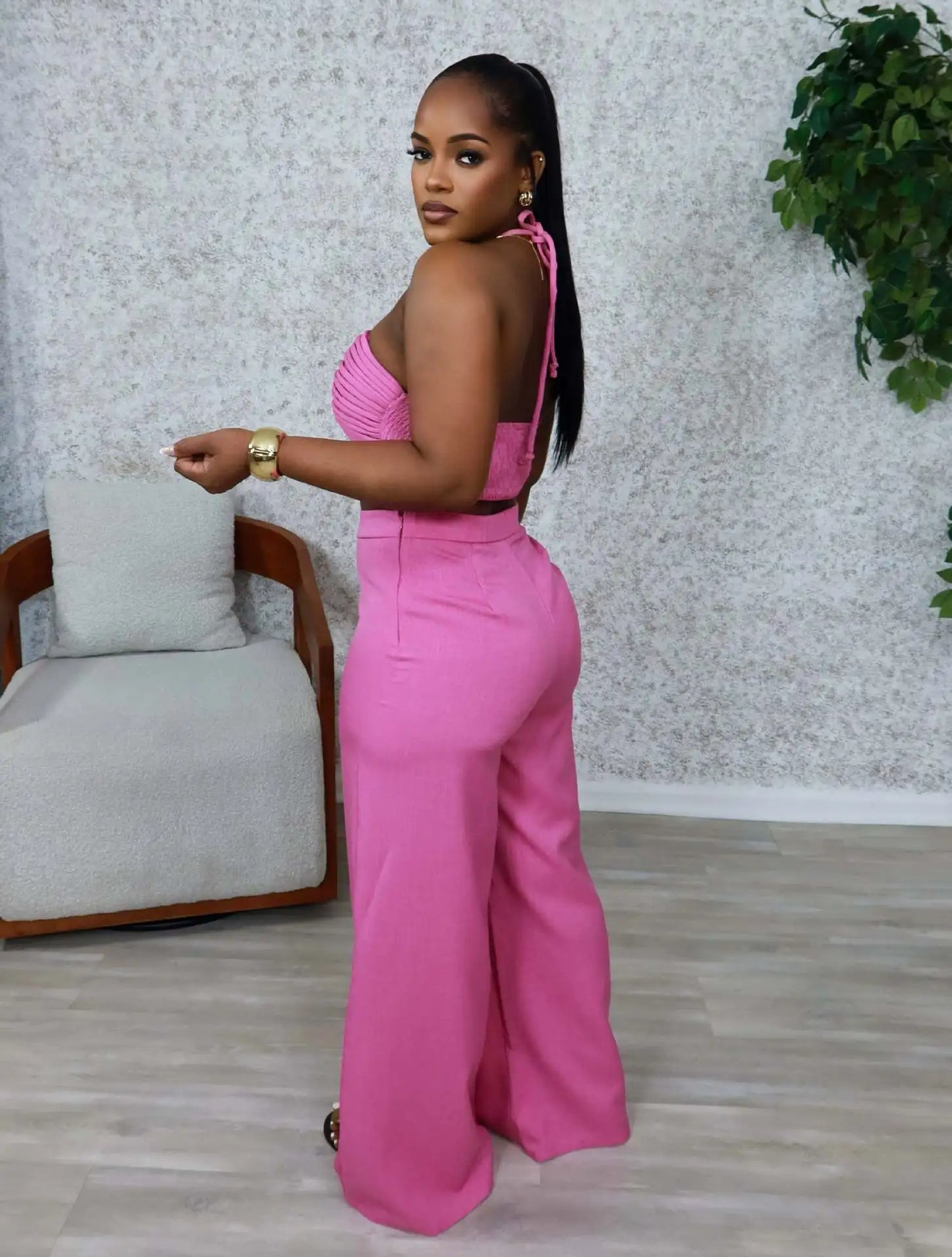 Pant Set Women Two Piece Sets Sexy Sleeveless Tops Drawstring Wide Leg Long Pants High Waist Y2k Streetwear Elegant Splice