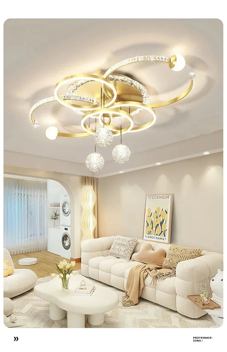 Moderne minimalistische LED-Deckenleuchte, personalisierte kreative Ring-Wohnzimmerleuchten, goldene Atmosphäre, Schlafzimmer-Arbeitszimmer-Kronleuchter