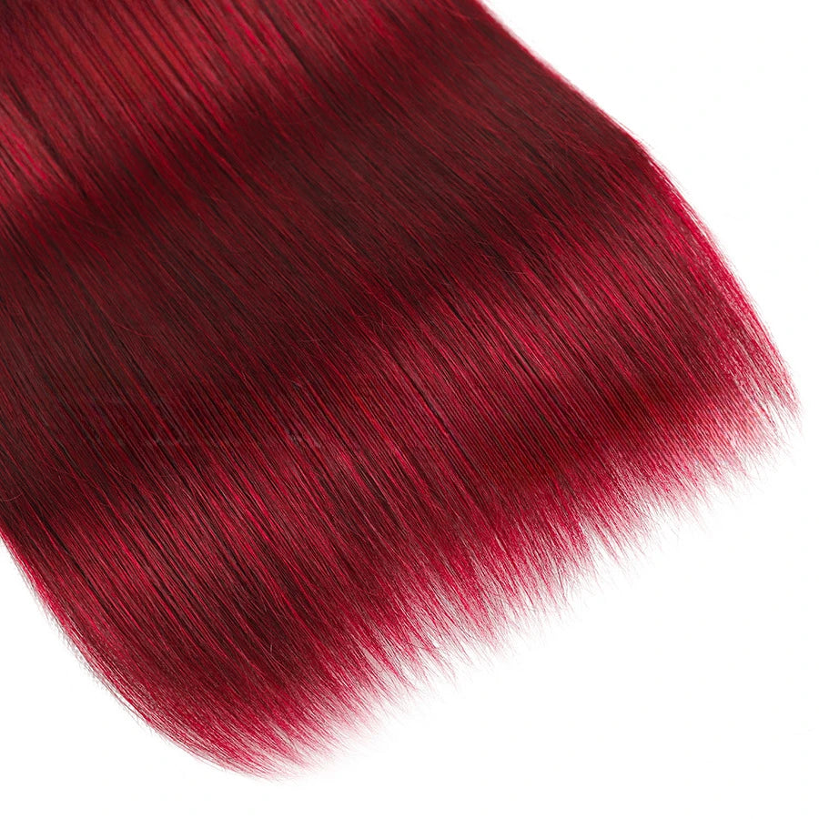 99j Burgunderrot Glattes Echthaar Bündel 1/2/3er Set 100g/Stk 10A Brasilianisches Remy Haar Doppelt genähte Haartressen Volle Spitzen