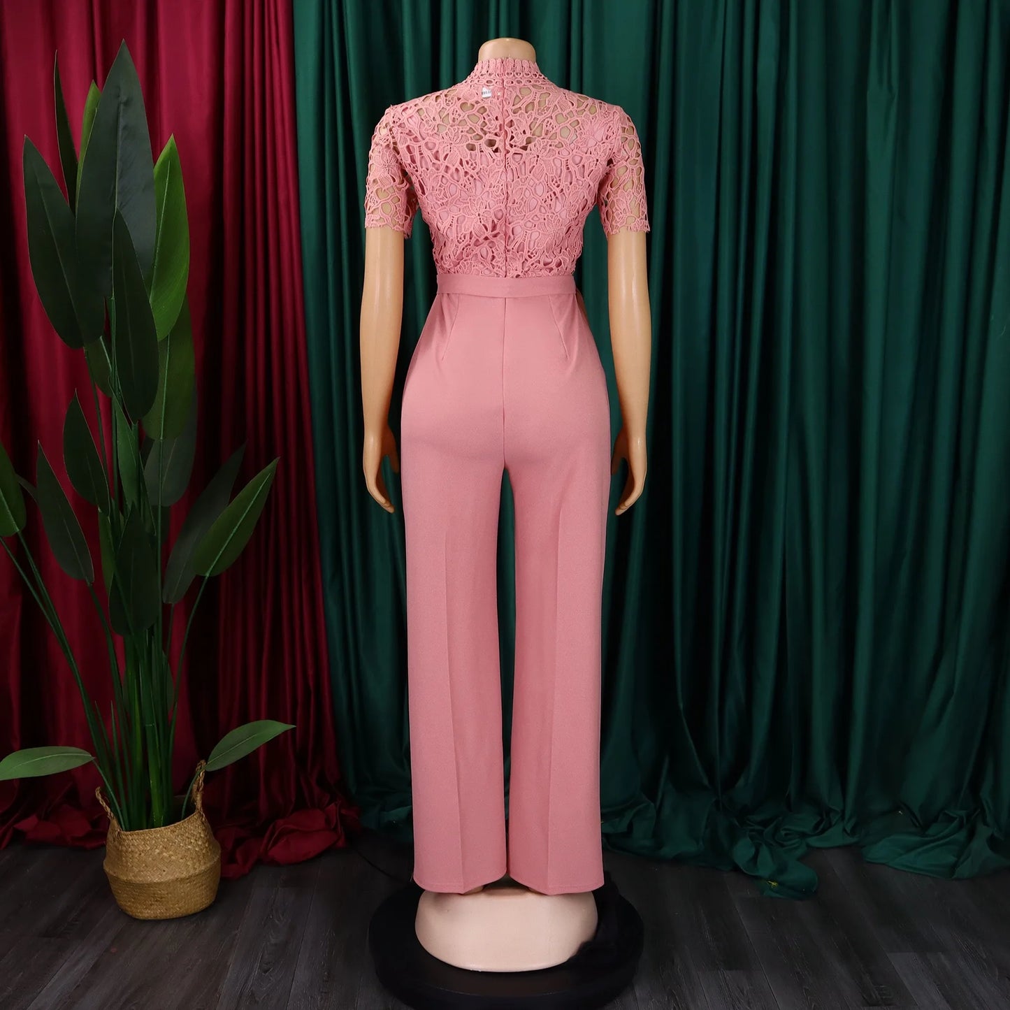 Elegante Jumpsuits & Rompers für Damen Rundhals Spitze Patchwork Kurzarm Gürtel Hohe Taille Luxus Geburtstagsparty Abend Outfit